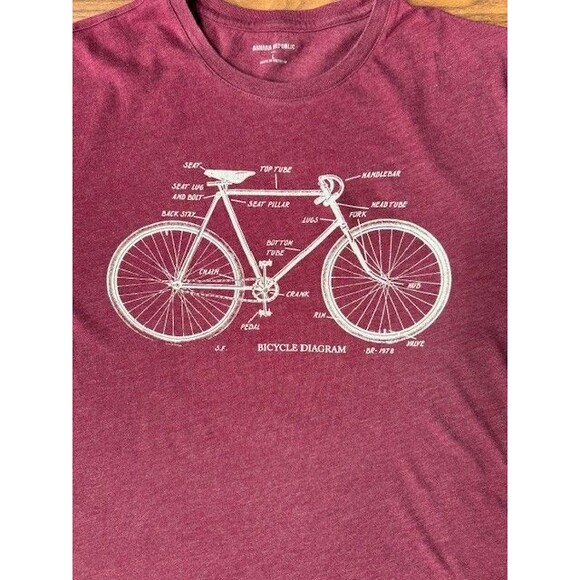 Men's Banana Republic Bicycle Diagram Parts Burgundy Graphic T Shirt Size LRG - Picture 2 of 6
